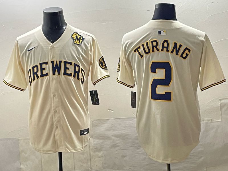 Men 2025 Milwaukee Brewers #2 Turang Cream 2025 Nike MLB Jersey 016->milwaukee brewers->MLB Jersey